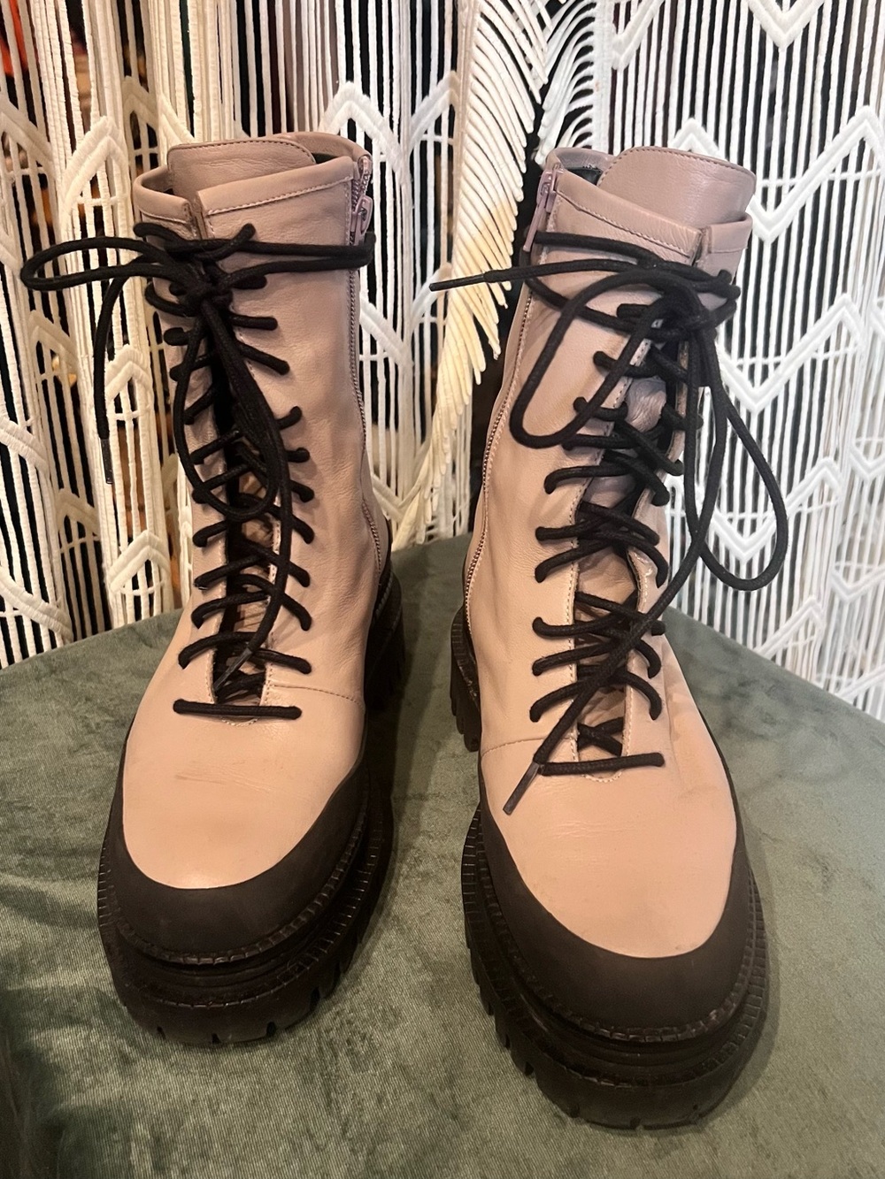 Paloma Barceló Beige Combat Boots with Black Soles